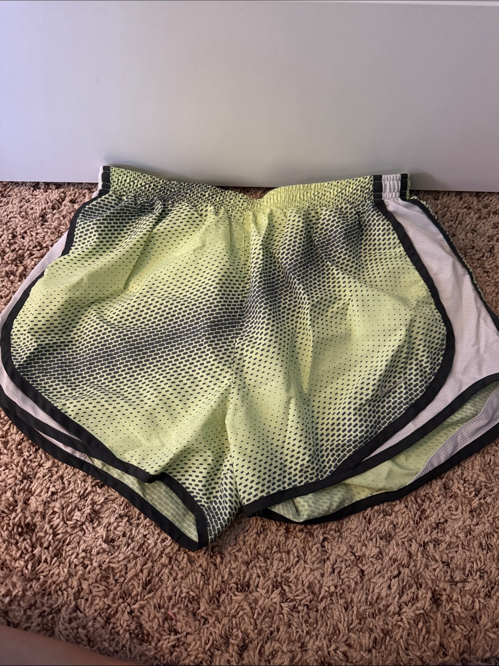 Nike Women's Neon Yellow Mesh Athletic Shorts with Black Trim